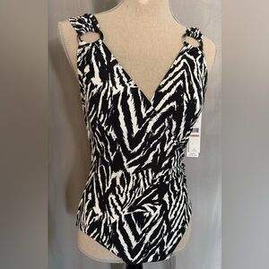 Carmen Marc Valvo Black and White Patterned Bathing Suit